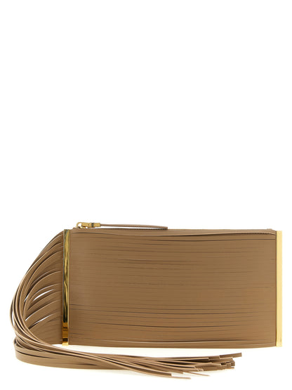 Beige Leather Clutch Bag