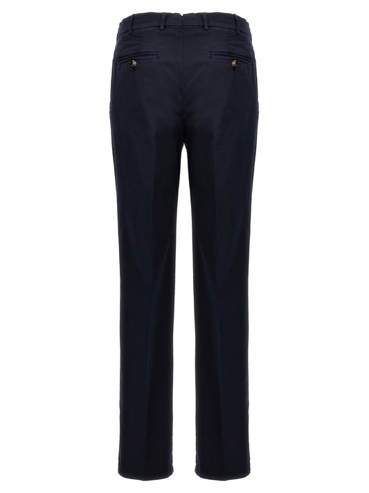Blue Cotton Casual Pants