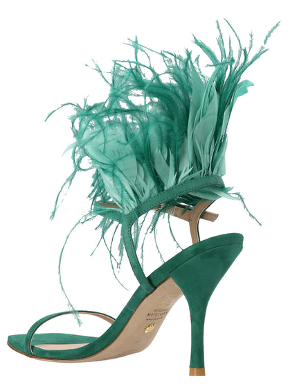 Bicolor Suede Leather Stiletto Heel Sandals