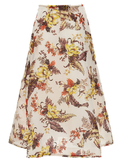 Multicolor Linen Midi Skirt