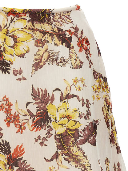 Multicolor Linen Midi Skirt