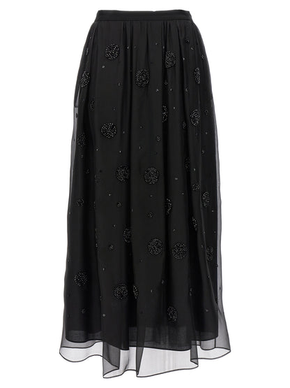 Black Silk Midi Skirt