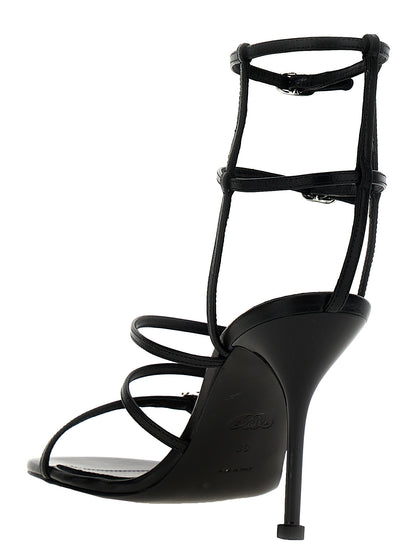 Black Lambskin Stiletto Heel Sandals