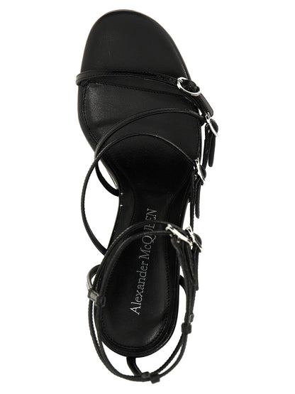 Black Lambskin Stiletto Heel Sandals