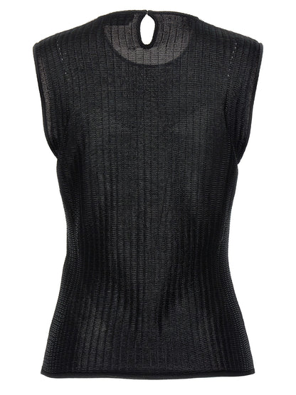 Black Viscose Sleeveles T-Shirt