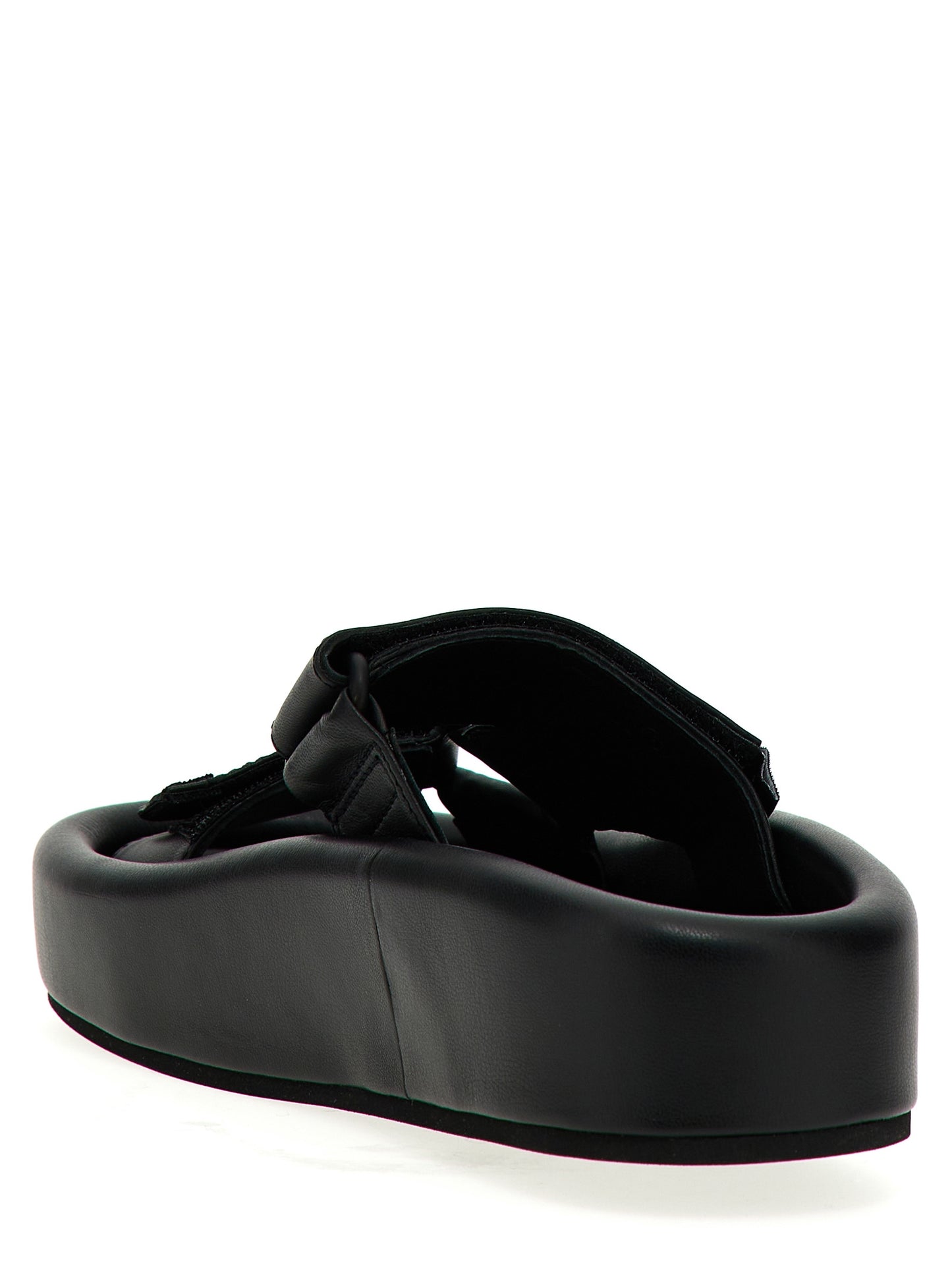 Black Leather Slides