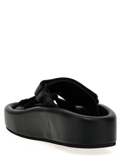 Black Leather Slides