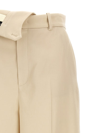 Beige Wool Casual Pants