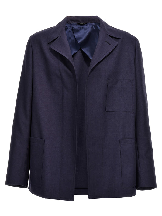 Blue Virgin Wool Full-Length Jacket