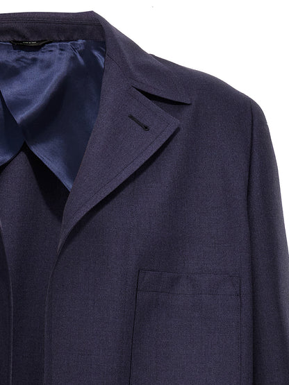 Blue Virgin Wool Full-Length Jacket