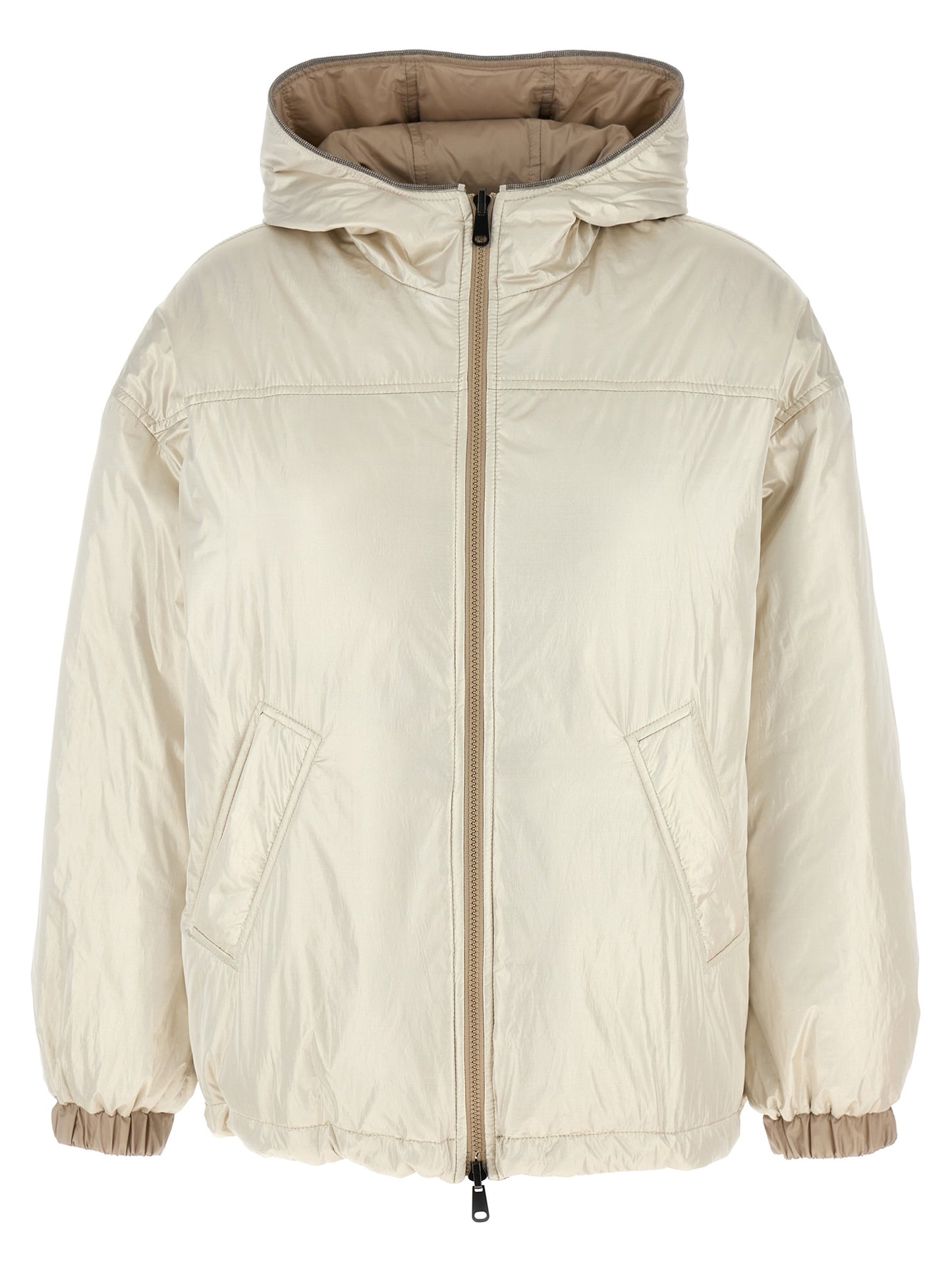 Beige Polyester Full-Length Jacket