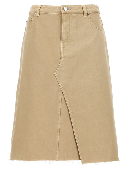 Beige Cotton Midi Skirt