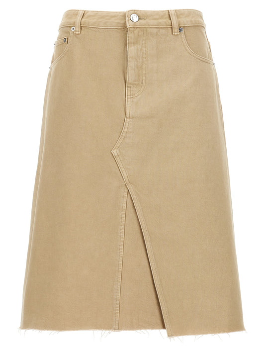 Beige Cotton Midi Skirt