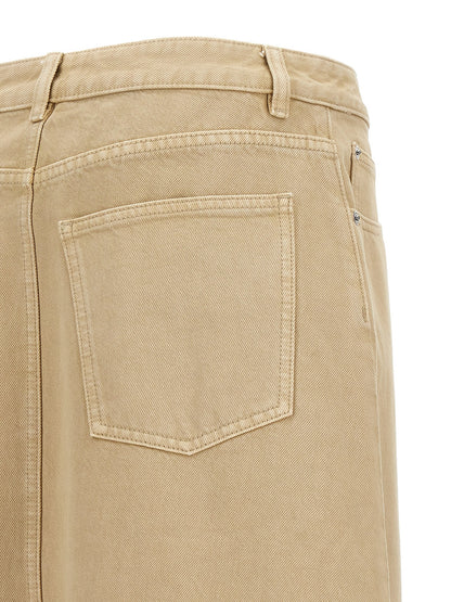 Beige Cotton Midi Skirt