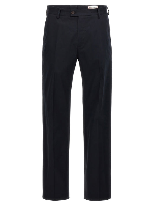 Blue Cotton Casual Pants