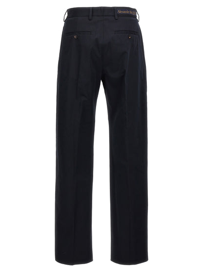 Blue Cotton Casual Pants