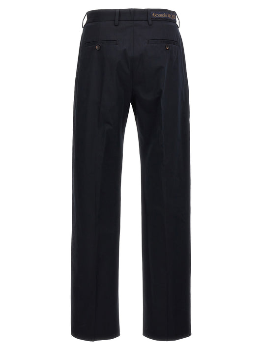 Blue Cotton Casual Pants