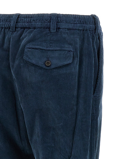 Blue Cotton Casual Pants