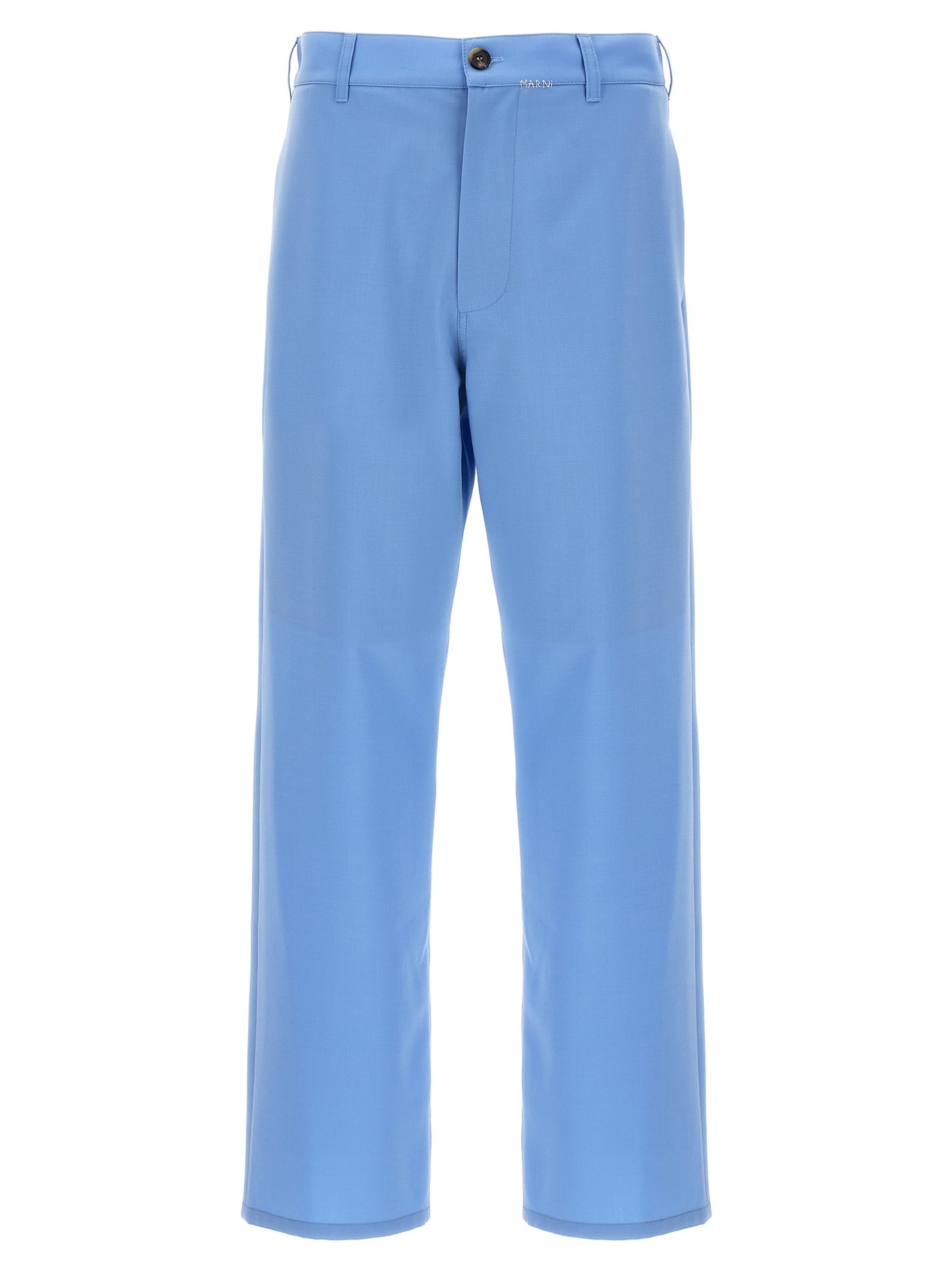 Blue Polyester Casual Pants