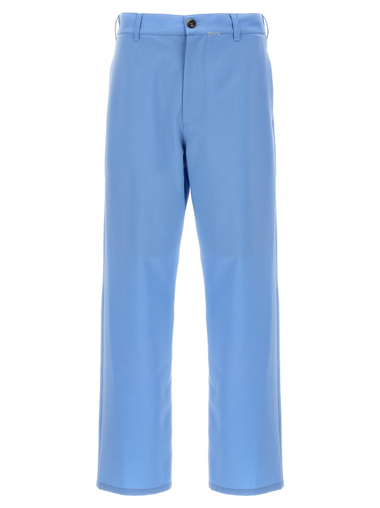 Blue Polyester Casual Pants