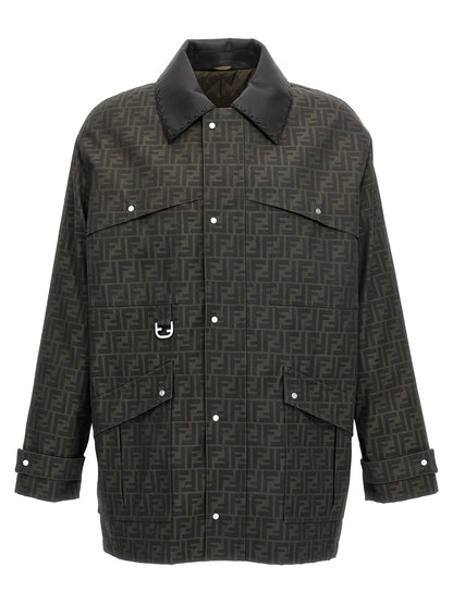Brown Polyester Full-Length Jacket