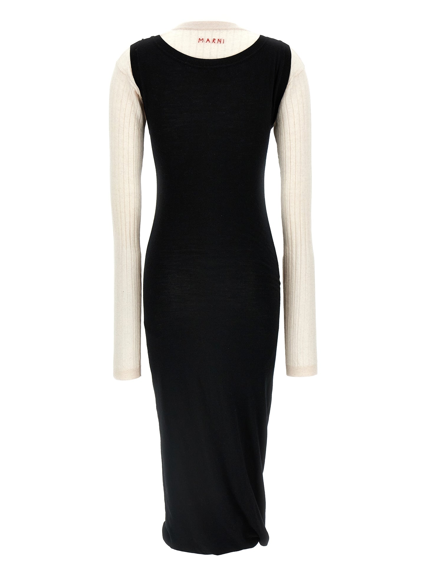 Bicolor Wool Midi Dress