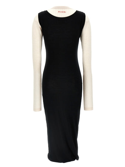 Bicolor Wool Midi Dress