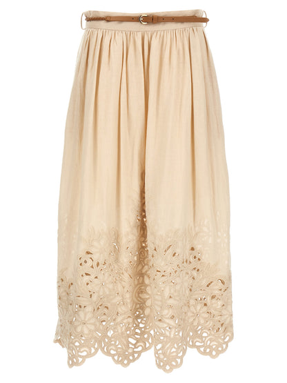 Beige Linen Midi Skirt