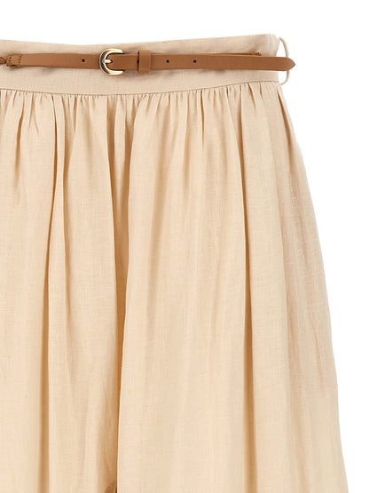 Beige Linen Midi Skirt