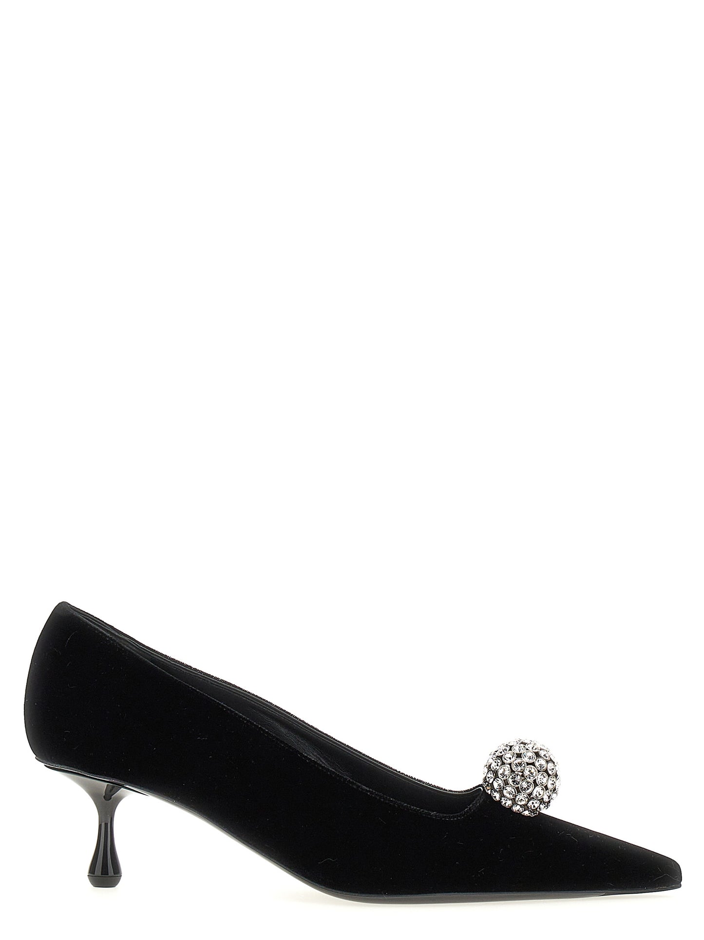 Black Textile Mid Heel Pumps