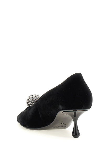 Black Textile Mid Heel Pumps
