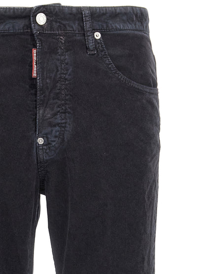 Blue Cotton Casual Pants
