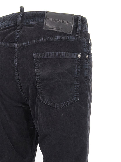 Blue Cotton Casual Pants