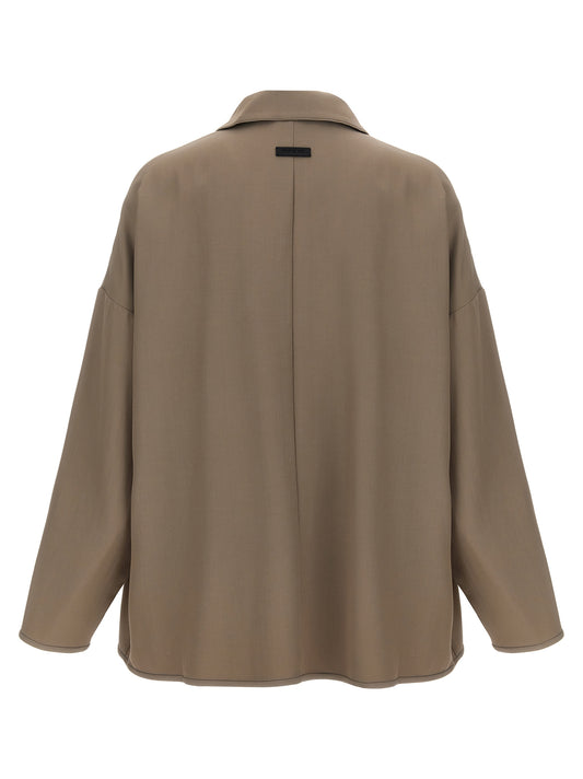 Beige Virgin Wool Full-Length Jacket