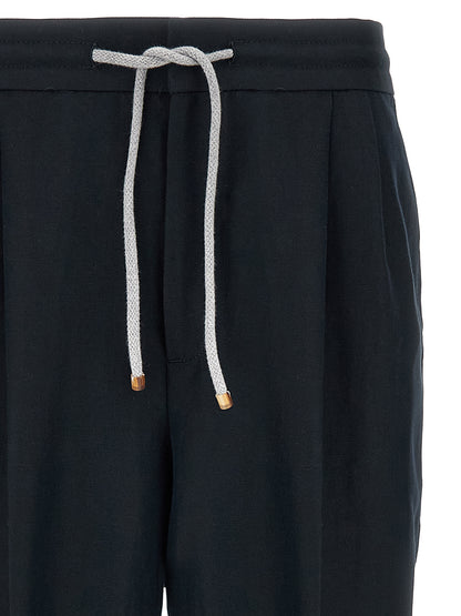 Blue Linen Casual Pants