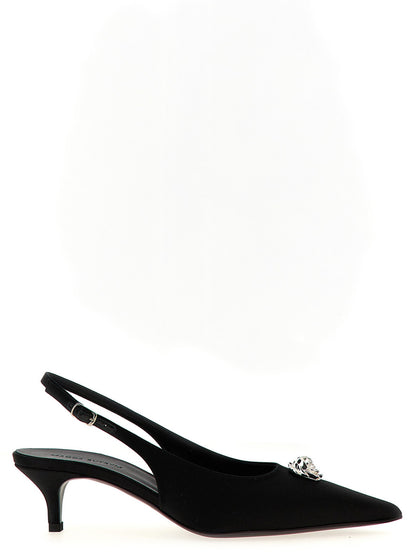 Black Silk Mid Heel Pumps