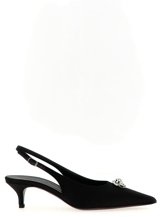 Black Silk Mid Heel Pumps