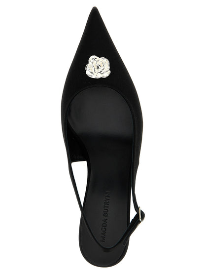 Black Silk Mid Heel Pumps