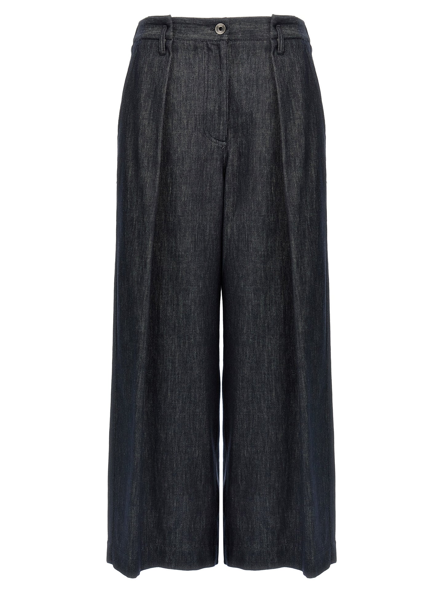 Blue Cotton Casual Pants
