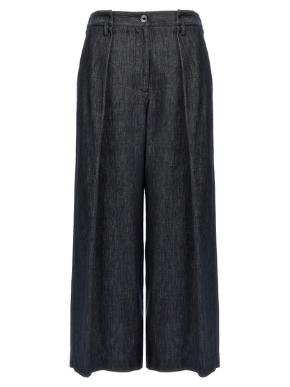 Blue Cotton Casual Pants