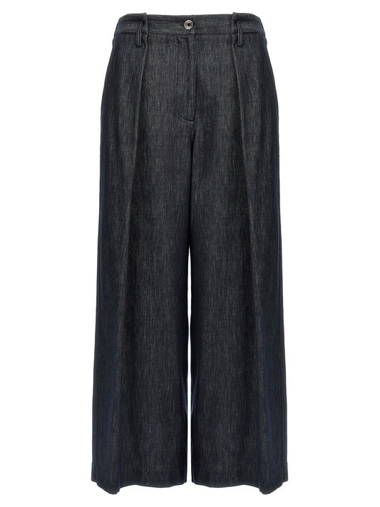 Blue Cotton Casual Pants