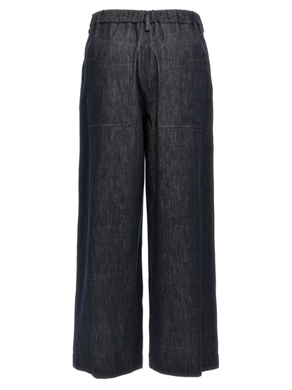 Blue Cotton Casual Pants
