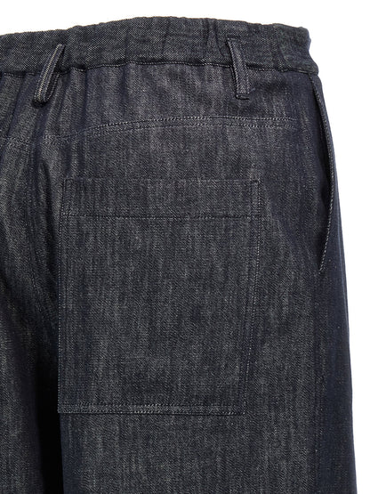Blue Cotton Casual Pants