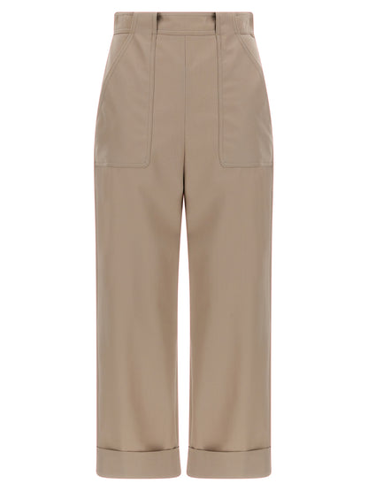 Beige Cotton Casual Pants
