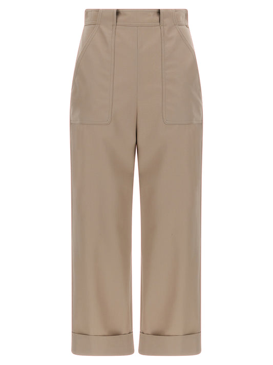 Beige Cotton Casual Pants