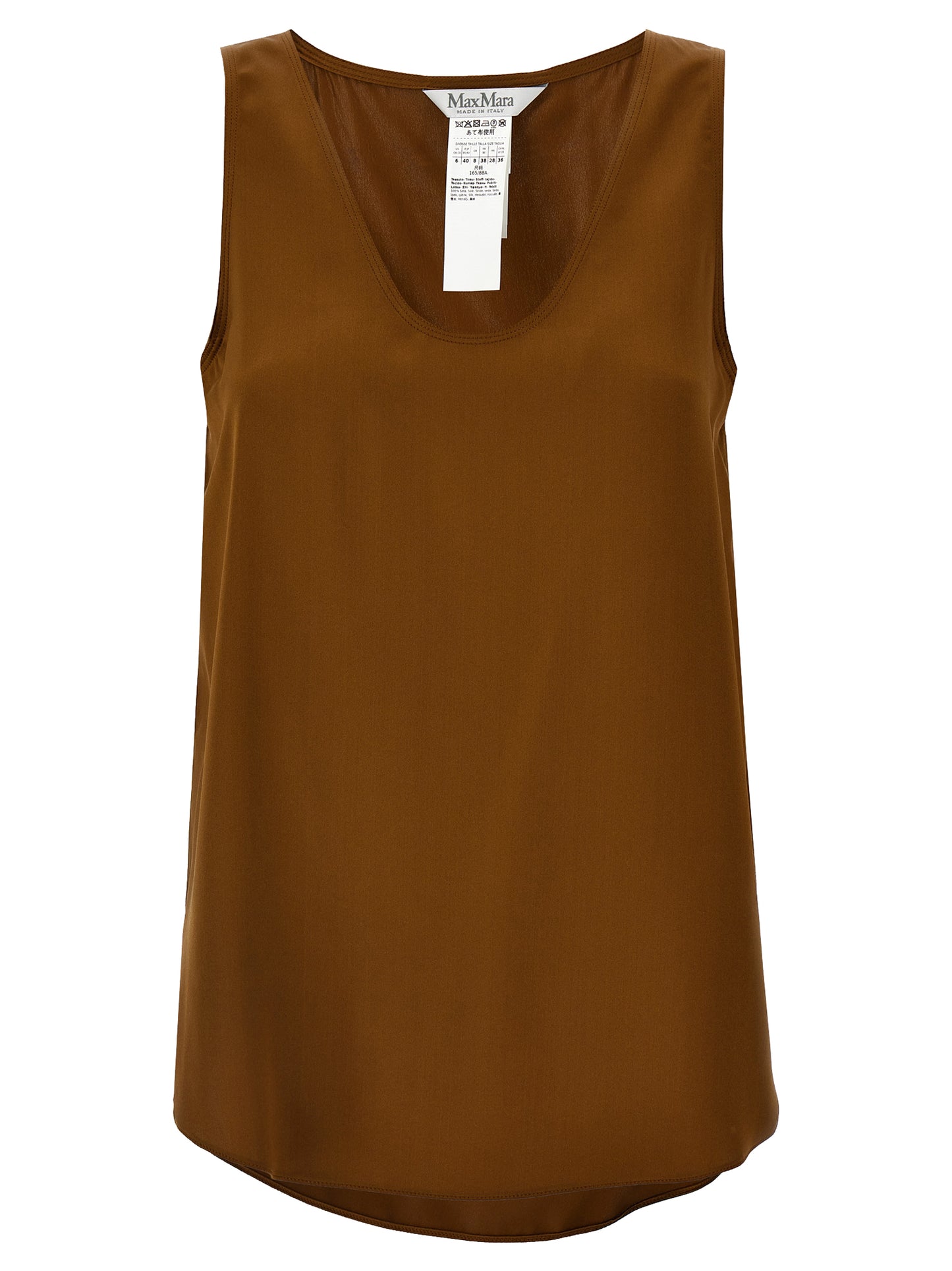 Brown Silk Sleeveles T-Shirt