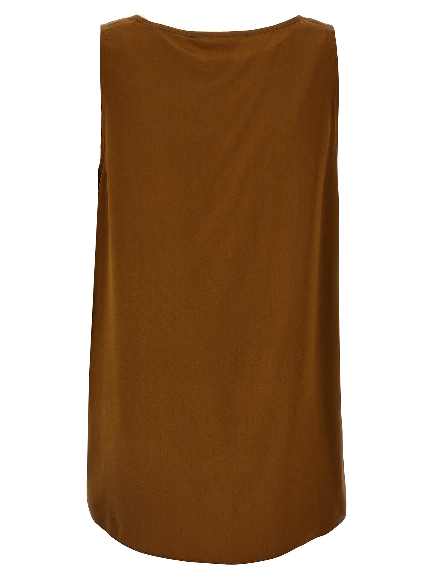 Brown Silk Sleeveles T-Shirt