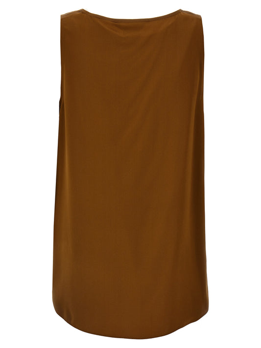 Brown Silk Sleeveles T-Shirt