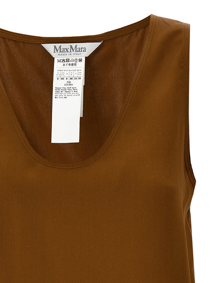 Brown Silk Sleeveles T-Shirt