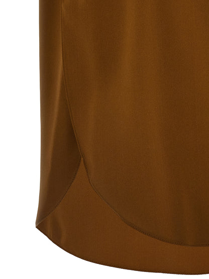 Brown Silk Sleeveles T-Shirt